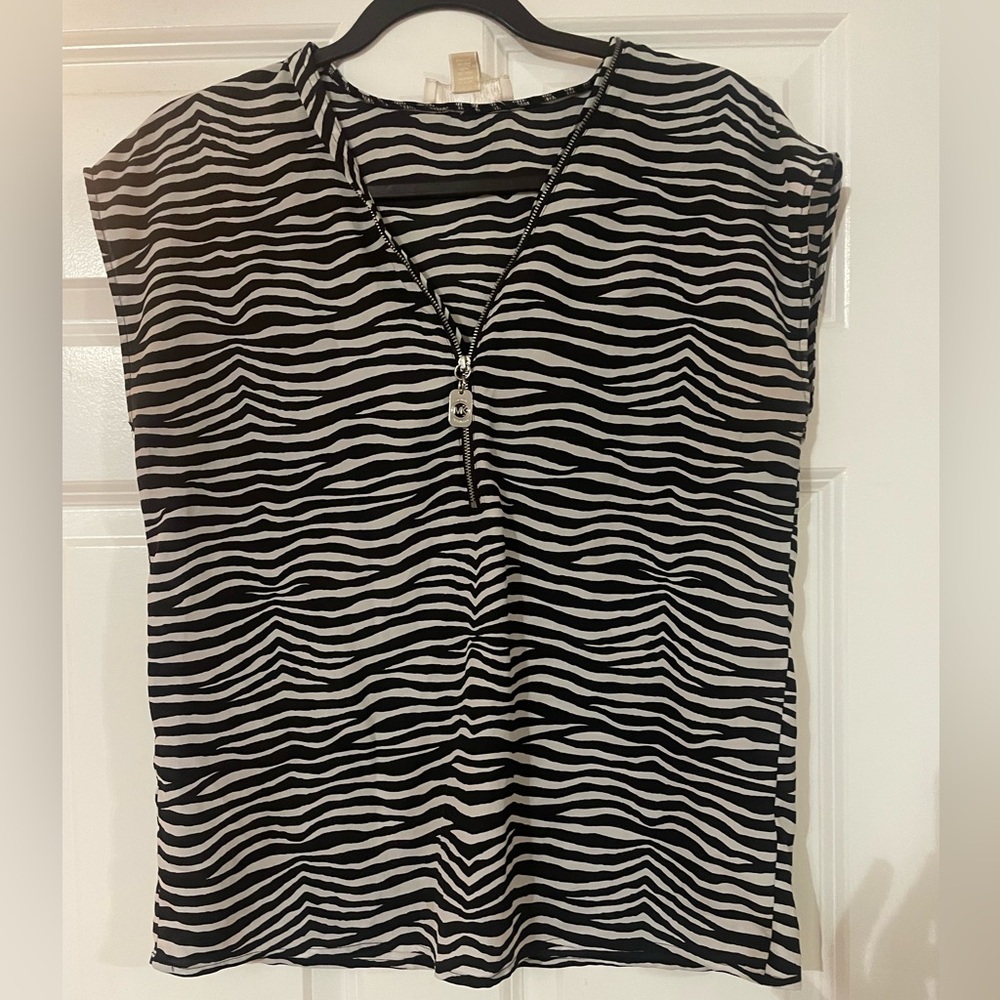 Michael Kors Black and White Zebra Pattern Top